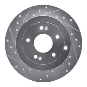 Hyundai Santa Fe Brake Rotor (1) - Rear Left - R1 Concepts - Drilled & Slotted - Silver - `07-`09